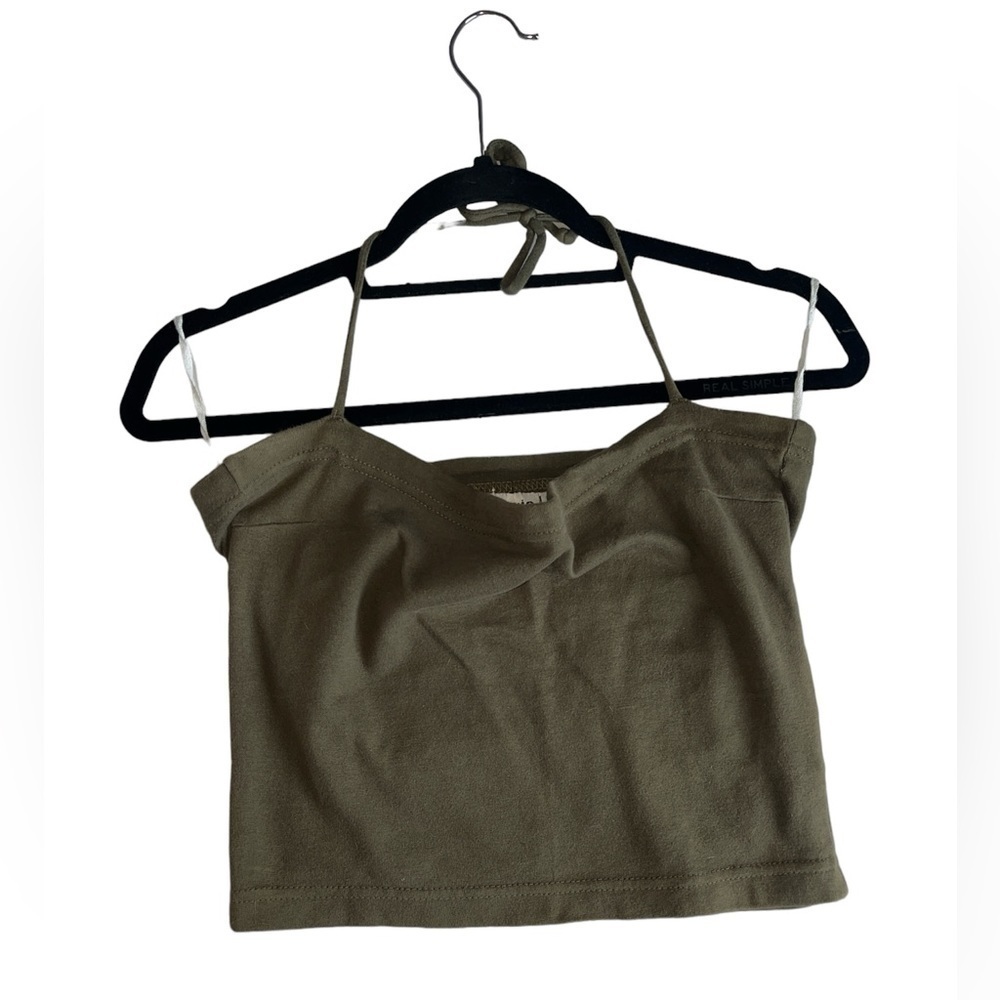Vintage ENERGIE Y2K Women’s Crop Top Cowl Neck Halter Army GREEN size L